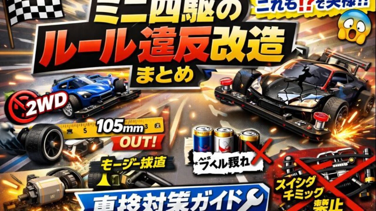 【早者勝ち】ミニ四駆まとめ　画像多数あり　引退　分別不可 ミニ四駆のルール違反改造まとめ🏁｜よくある失格例〜「それも!?」まで
