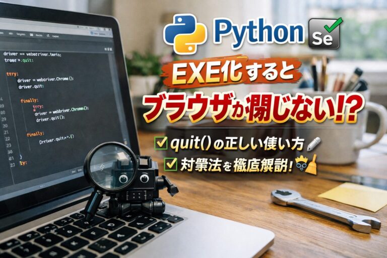 【Python】SeleniumをEXE化するとブラウザが閉じない原因と対策｜quit・finally・atexitで完全解決🧹 ...